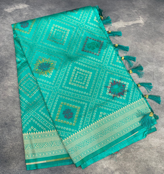 Banaras Soft Silk Saree Sapphire Colour with Sliver Colour Floral Design Border