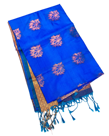 Soft Vegan Silk Saree Blue shade with Floral Design