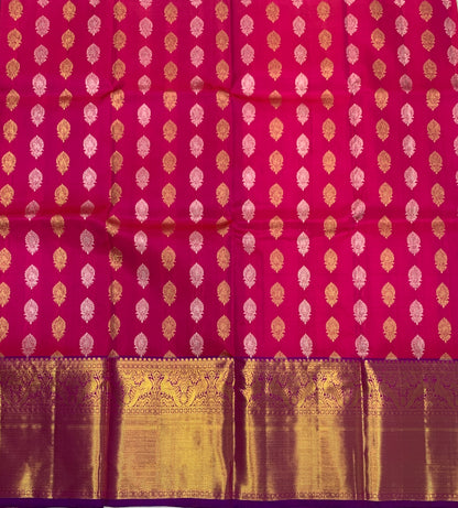 Pink shade Pure Kanchipuram Kids Pattu Pavadai with contrast border for age 5 to 10