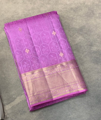 Pure Kanchipuram Silk Saree Purple Colour with Zari Woven Border