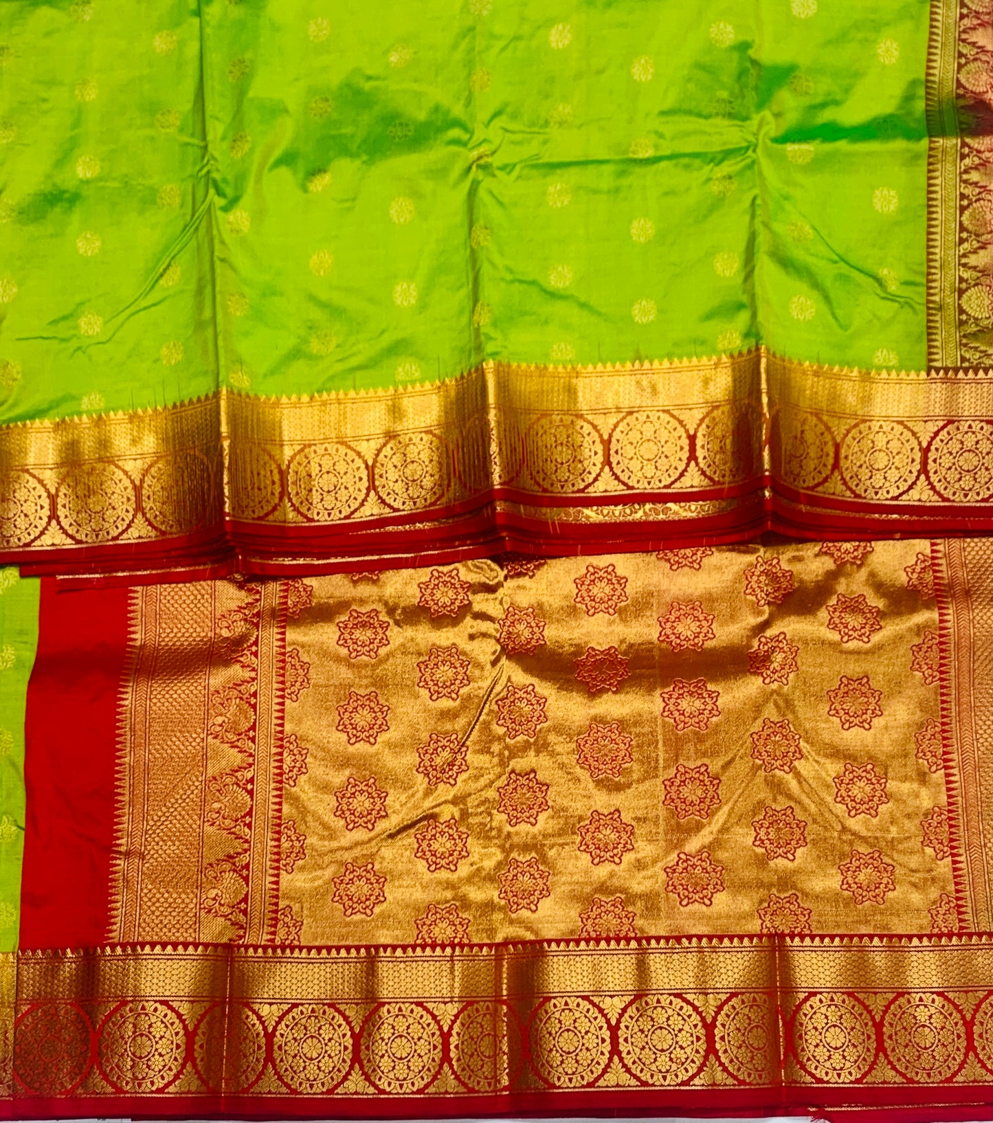 Pure Kanchipuram Silk Saree Light Green shade with Red Border