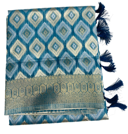 Banaras Katan Saree Sky Blue Colour with Katan Work Border