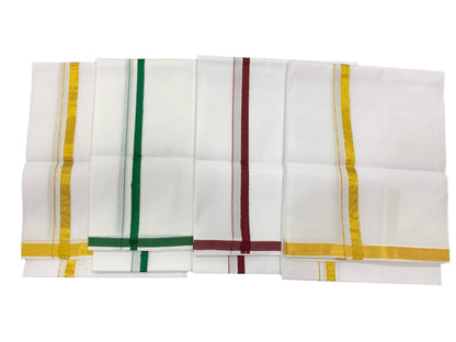 Cotton Dhoti 4 Mulam White Colour with Small Border - Pack of 4