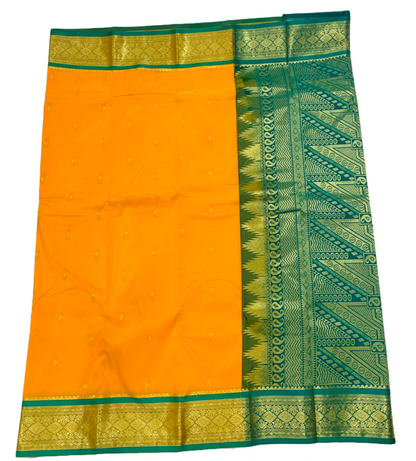 Mango Yellow shade saree with Golden and Green Border