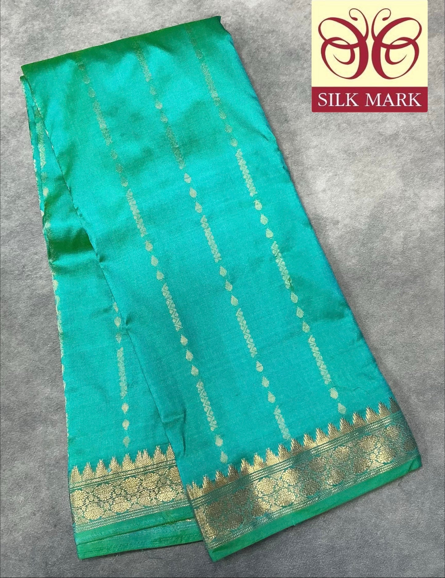 Pure Kanchipuram Silk Saree Sapphire Colour with Golden Border