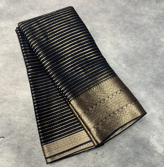 Georgette Saree Block Colour with Sliver Floral Design Border