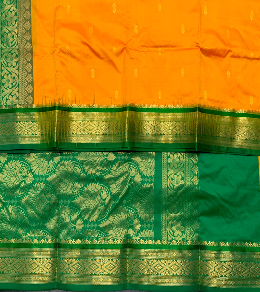 Pure Kanchipuram Silk Yellow Colour with Green Border