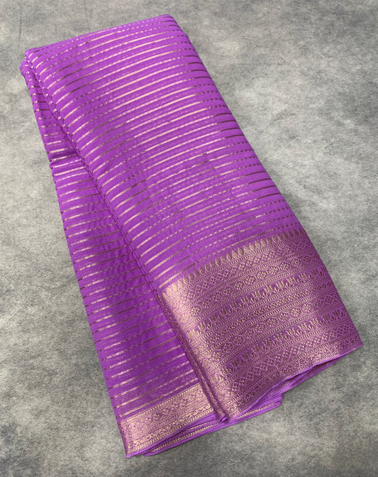Georgette Saree Lavender Colour with Sliver Floral Design Border