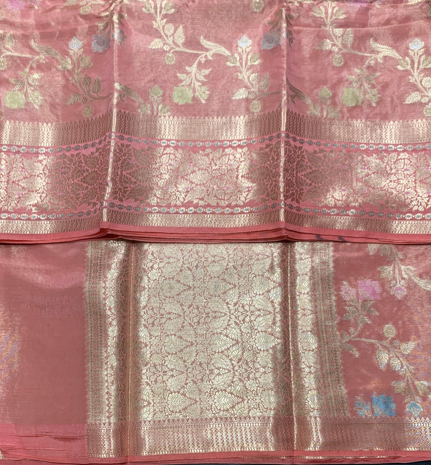 Meenakari Banaras Tissue Silk Saree Peach Pink Colour