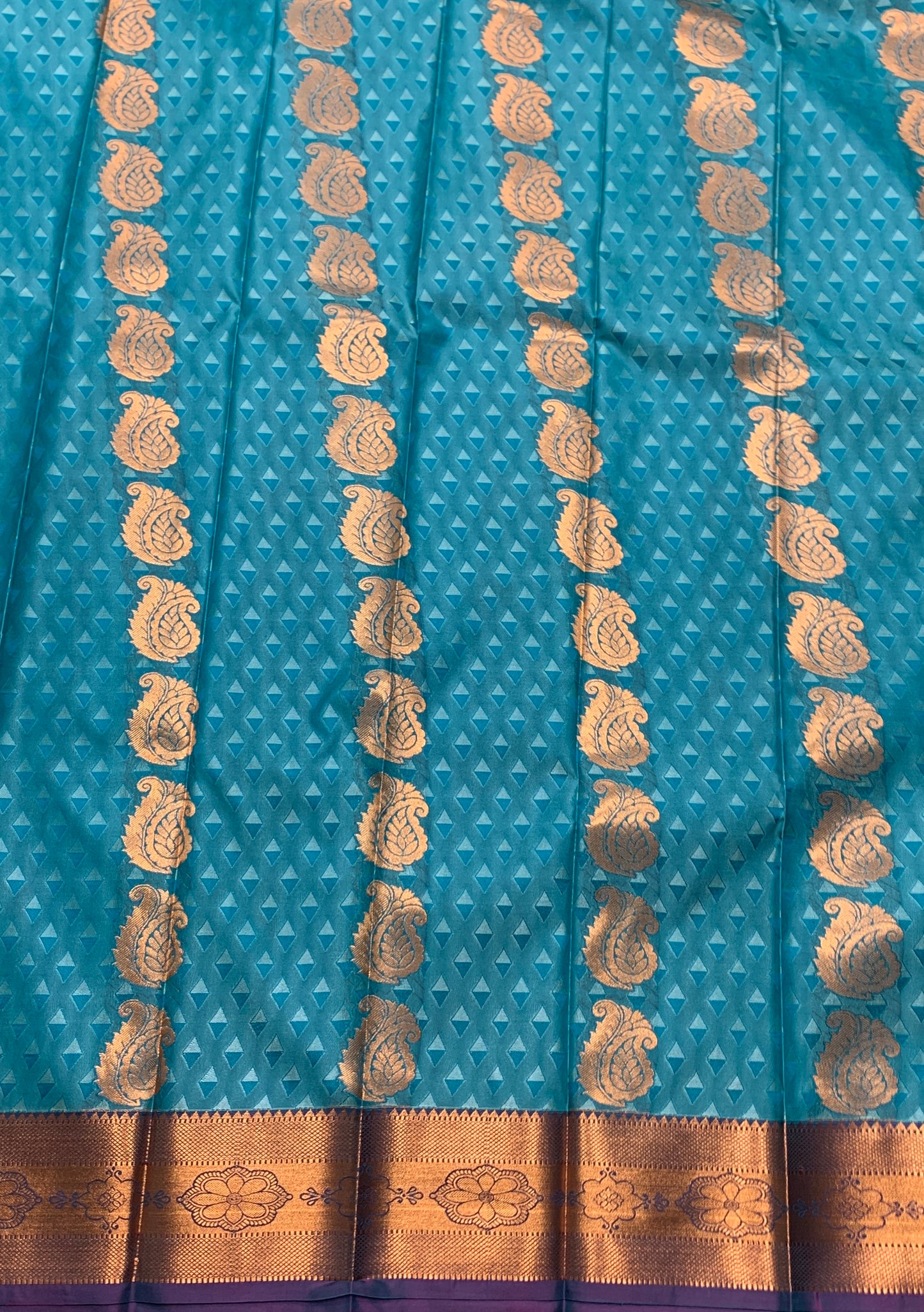 Vegan Silk Saree Sapphire Colour Saree with Copper Border