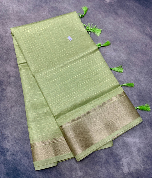 Banaras Katan Saree Light Pista Green Colour with Katan Work Border