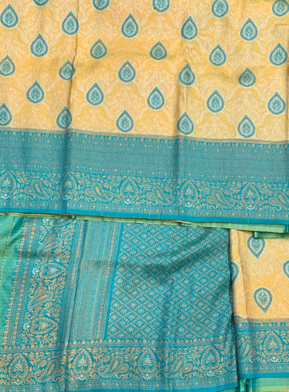 Fancy Tissue Saree Yellow Colour with Rama Green Border