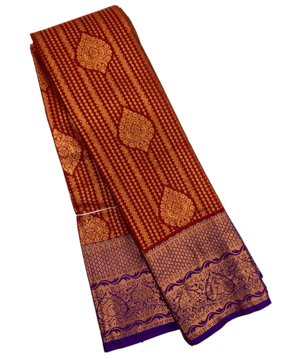 Vegan Silk Saree Maroon shade with Violet Border