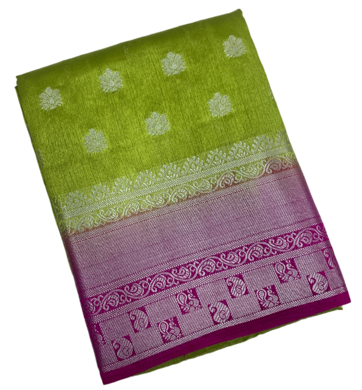 Tussar Saree Colour Apple Green Colour with Pink Border