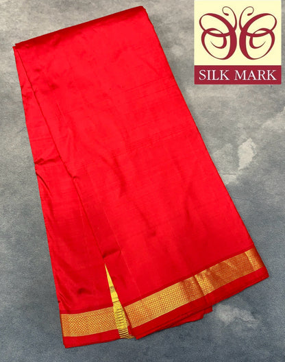 9X5 Pure Silk Dhoti Red Colour with Small Golden Zari Border