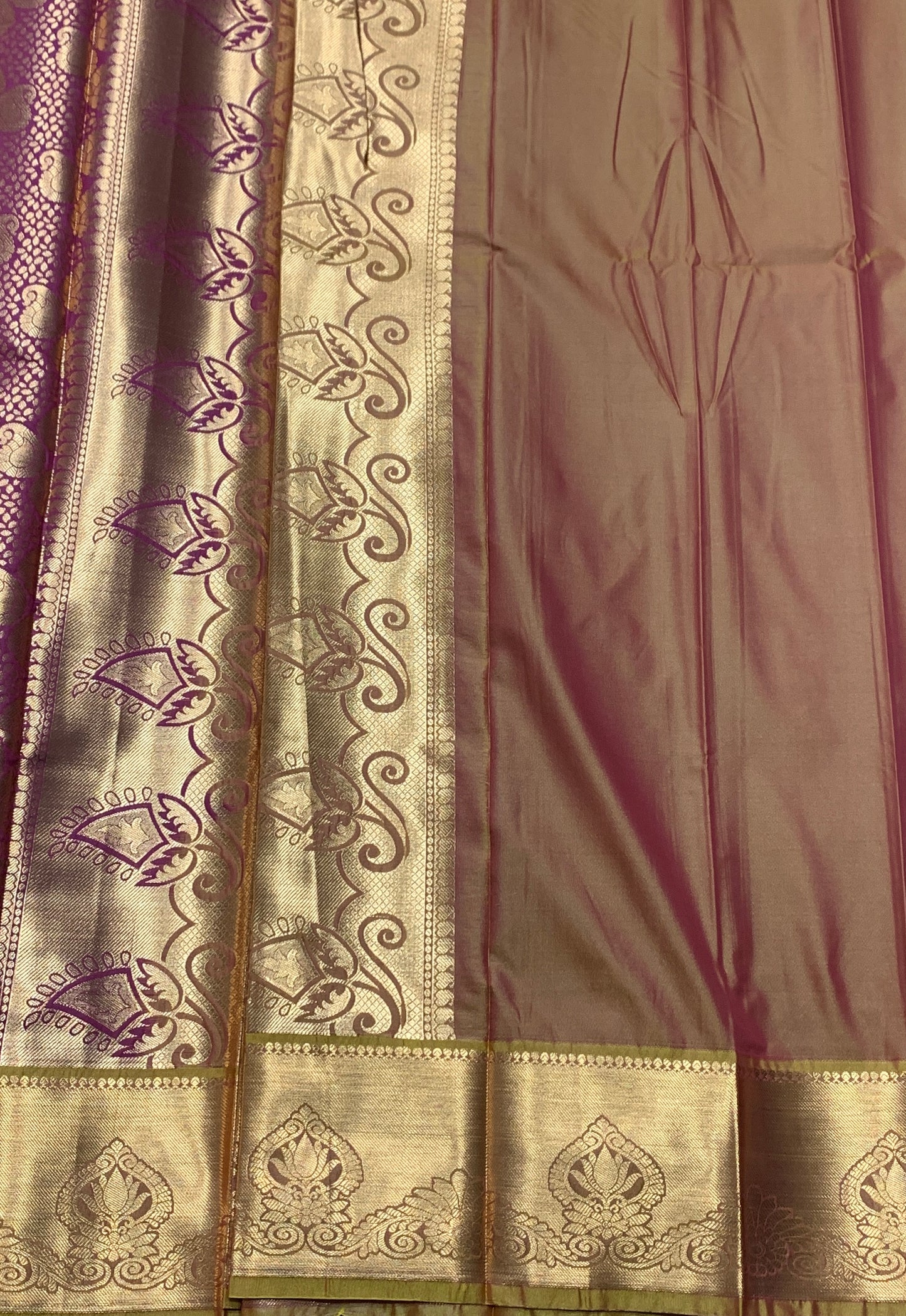 Vegan Silk Saree Maroon Colour with Golden Yellow and Copper Border