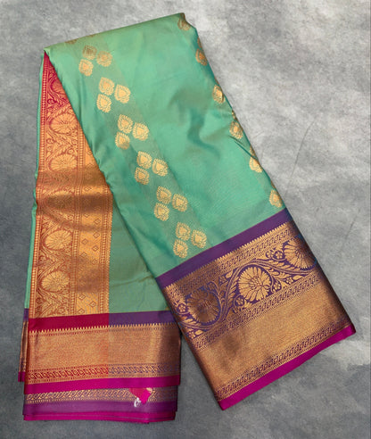 Soft Silk Casual Saree Light Green Colour with Copper Zari Work Border