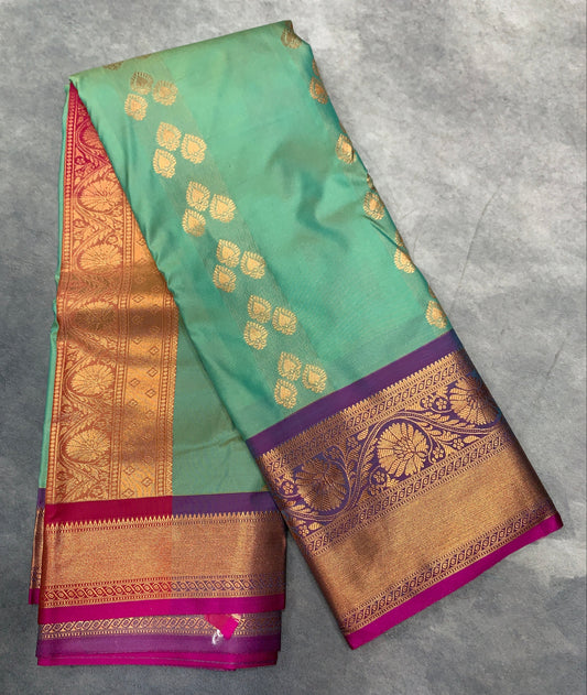 Soft Silk Casual Saree Light Green Colour with Copper Zari Work Border