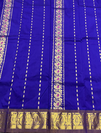 Blue shade Semi Silk Kids Pattu Pavadai with Contrast border for age above 10 years