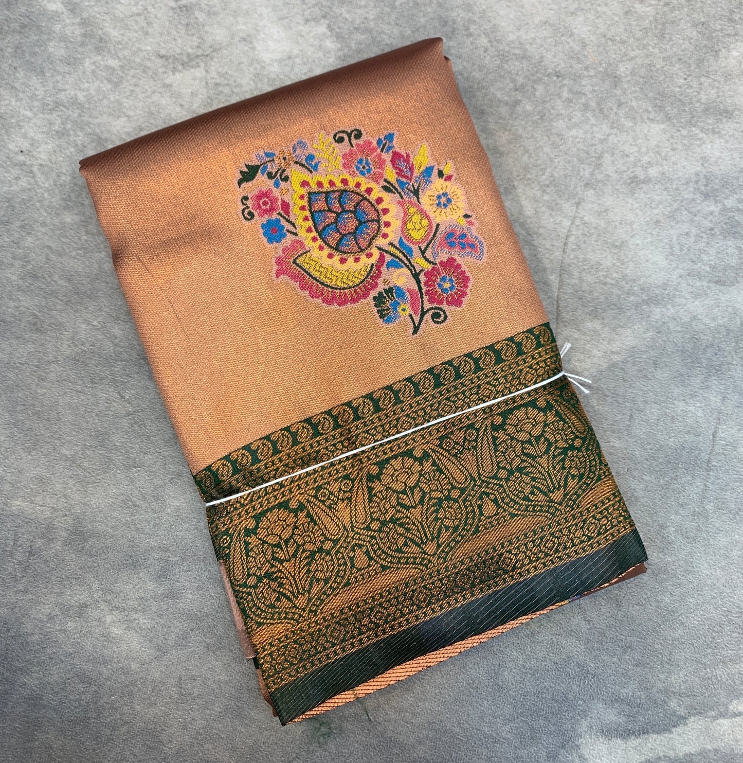 Fancy Tissue Saree Sandal Colour with Green Border