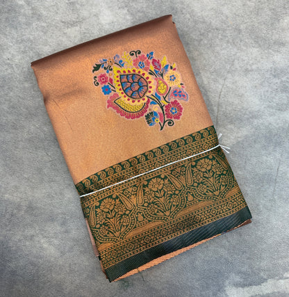 Fancy Tissue Saree Sandal Colour with Green Border