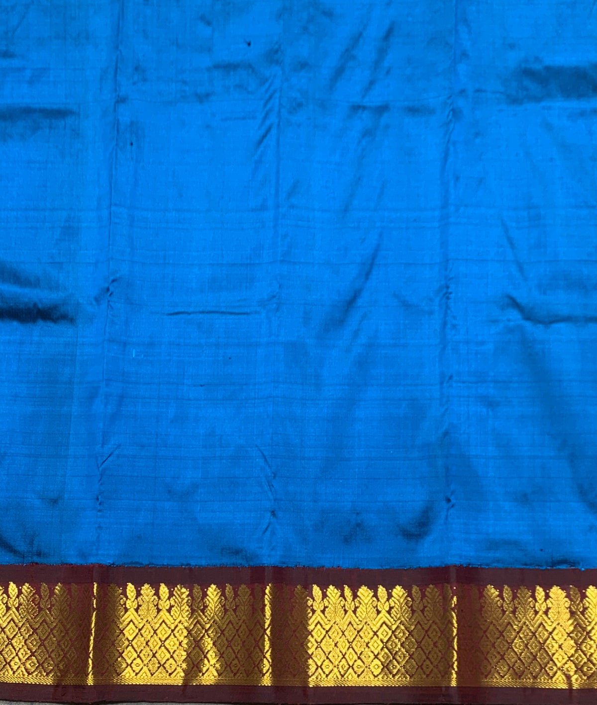 Peacock Blue Shade Pure Kanchipuram Kids Pattu Pavadai with Contrast Border for Newborn to 2 Years