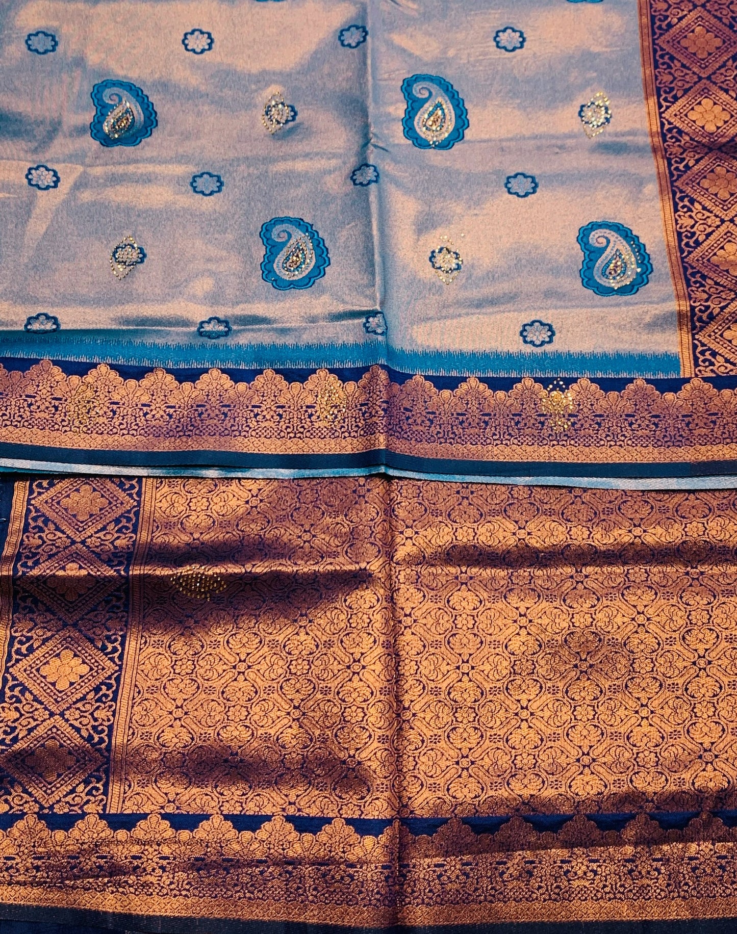 Art Silk Saree Sky Blue Colour with Navy Blue Border