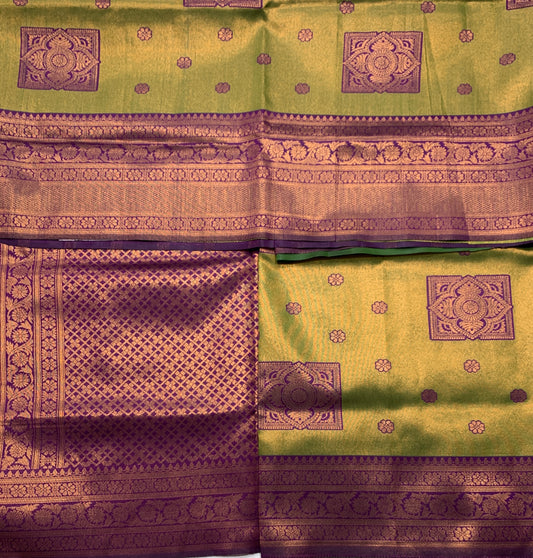 Art Silk Olive Green Colour Saree with Magenta Border