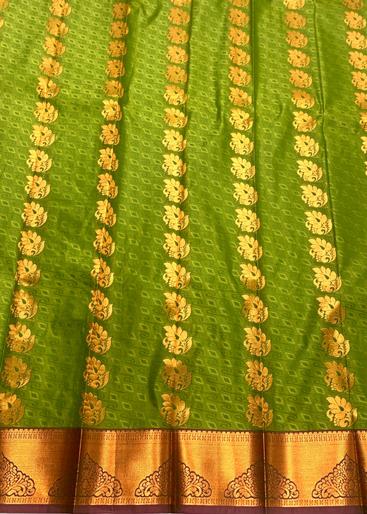 Vegan Silk Saree Olive Green shade with Copper Border