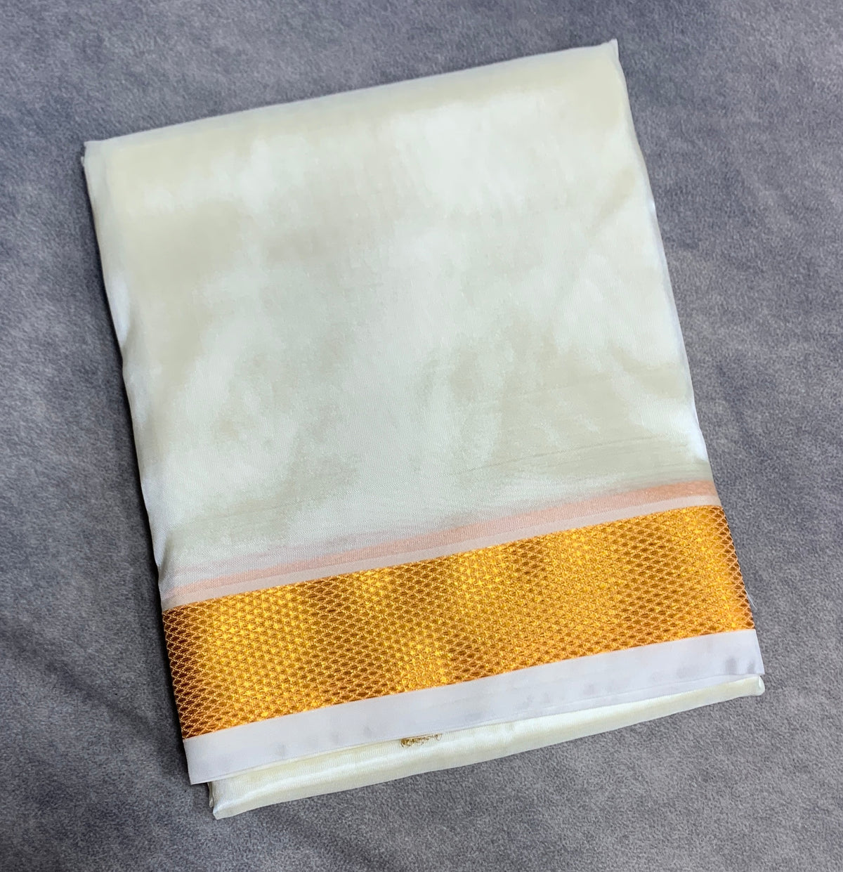 Art Silk Dhoti 8 Mulam Cream with Medium Gold Zari Border