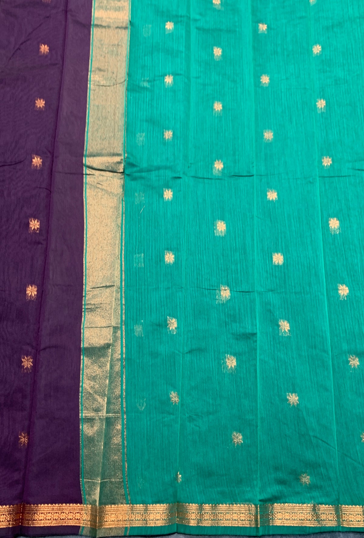Dark Magenta Colour Silk Cotton Saree with Copper Zari Border