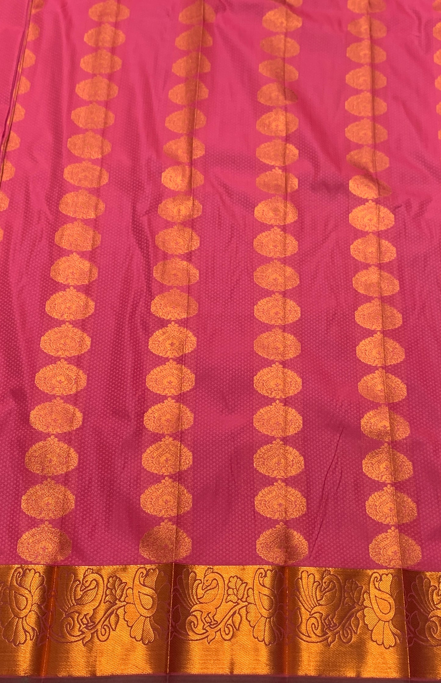 Vegan Silk Saree Peach Pink Colour Saree with Copper Border