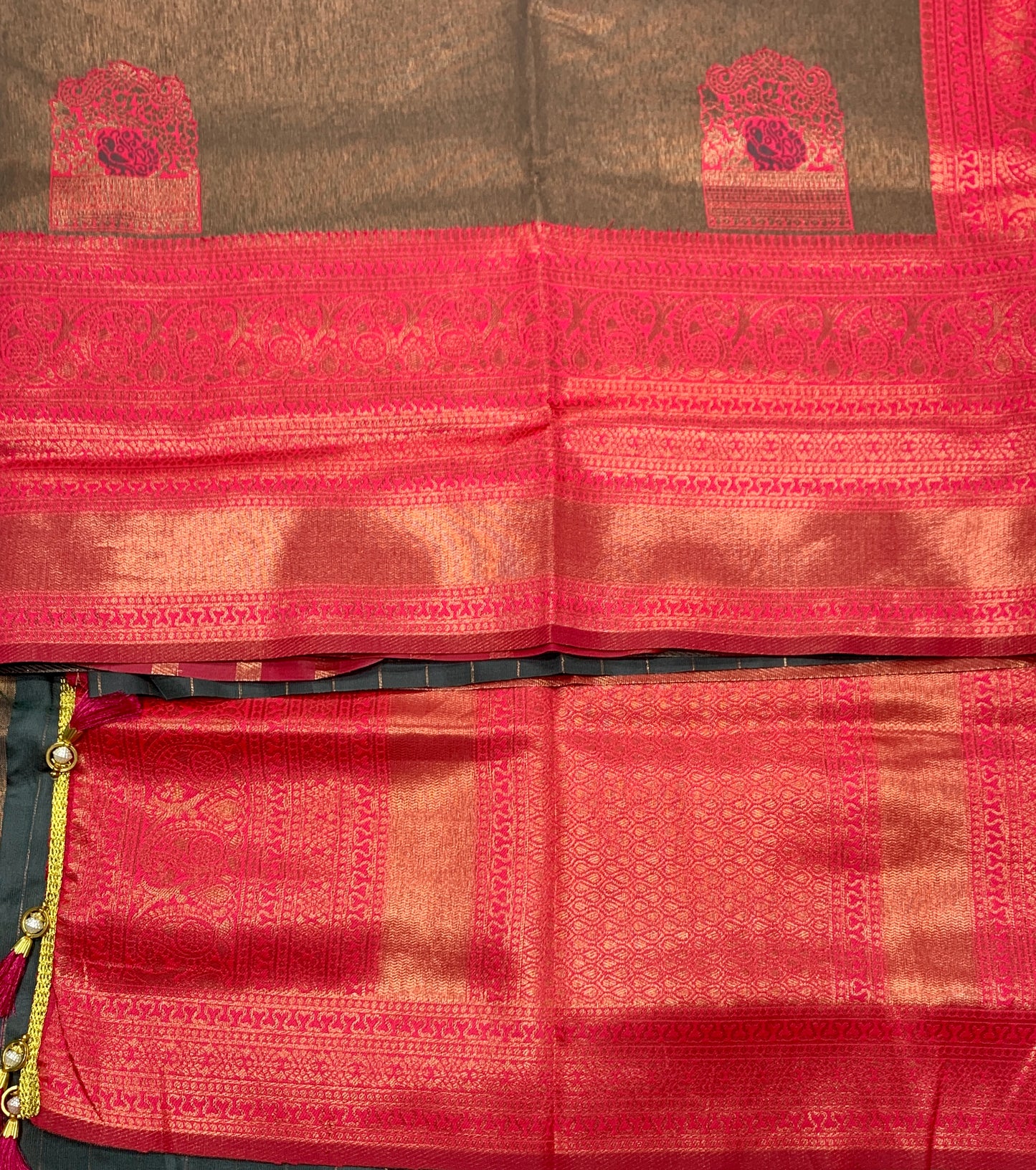 Art Silk Saree Gray Colour with Baby Pink Border