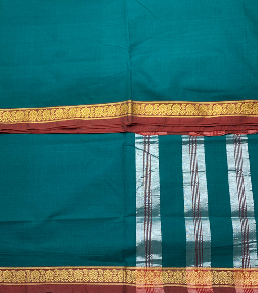 Chettinad Cotton Saree Rama Green Colour with Maroon Border