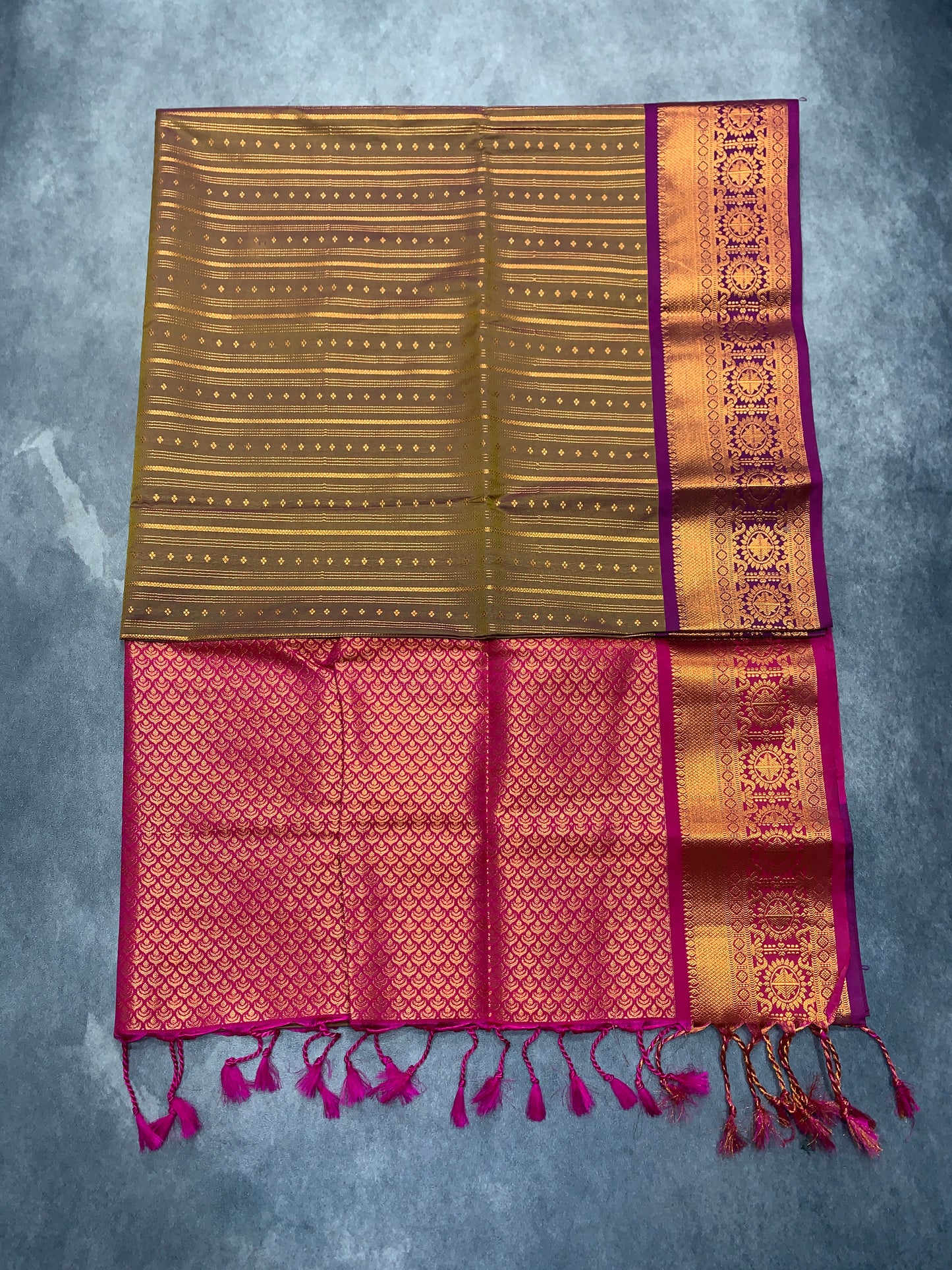 Soft Vegan Silk Saree Brown Colour with Pink and Copper Border
