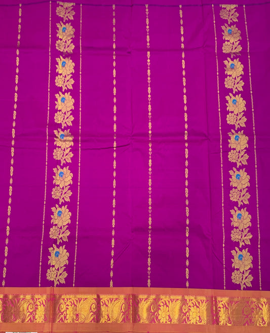 Magenta shade Semi silk Kids Pattu Pavadai with Contrast border for age 5 to 10