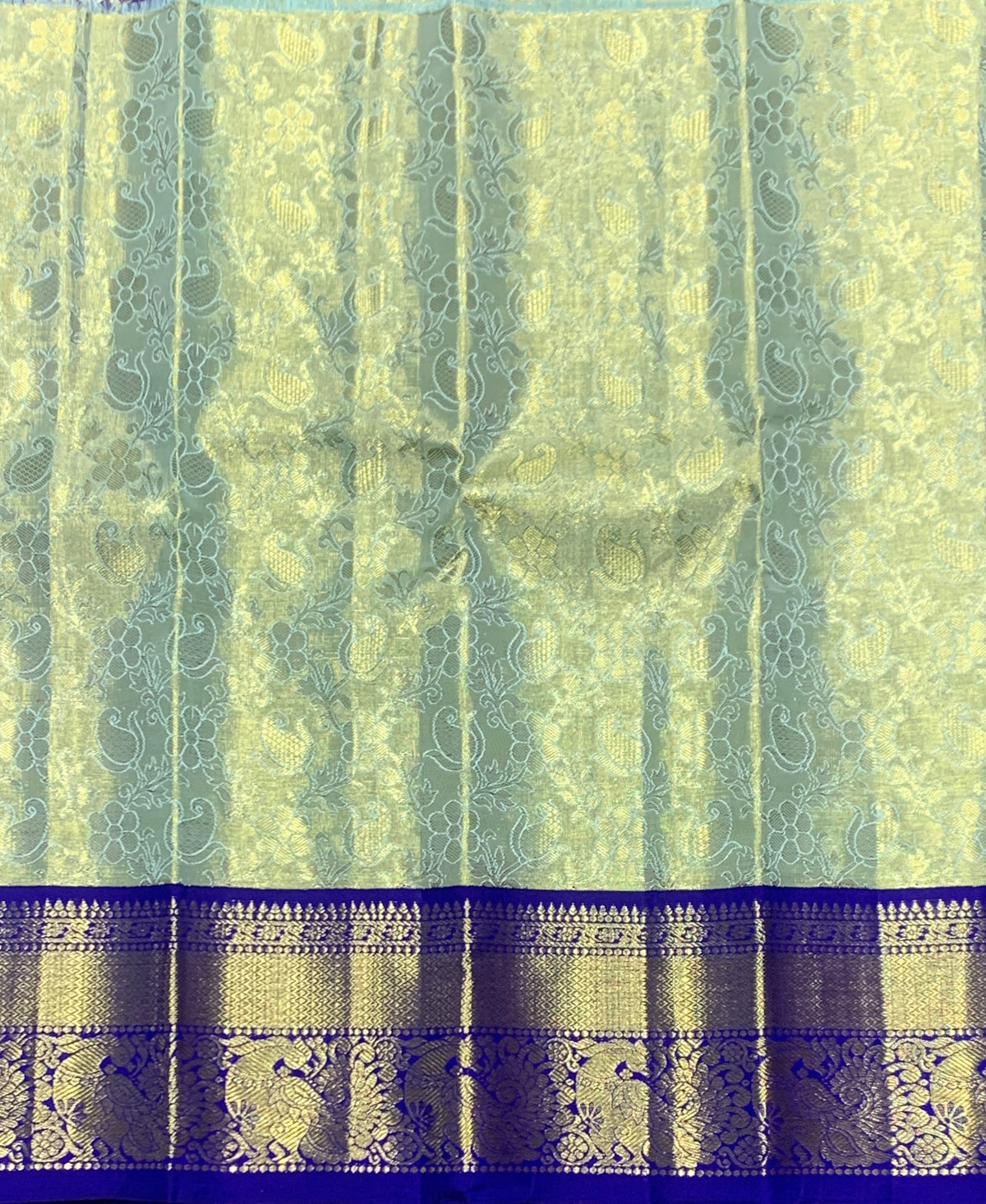 Light Mint Green Shade Pure Kanchipuram Kids Pattu Pavadai with Contrast Border for Newborn to 2 Years