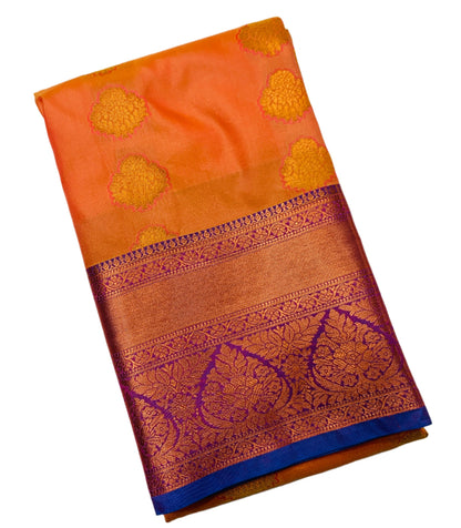 Vegan Silk Saree Light Orange shade with Blue Border