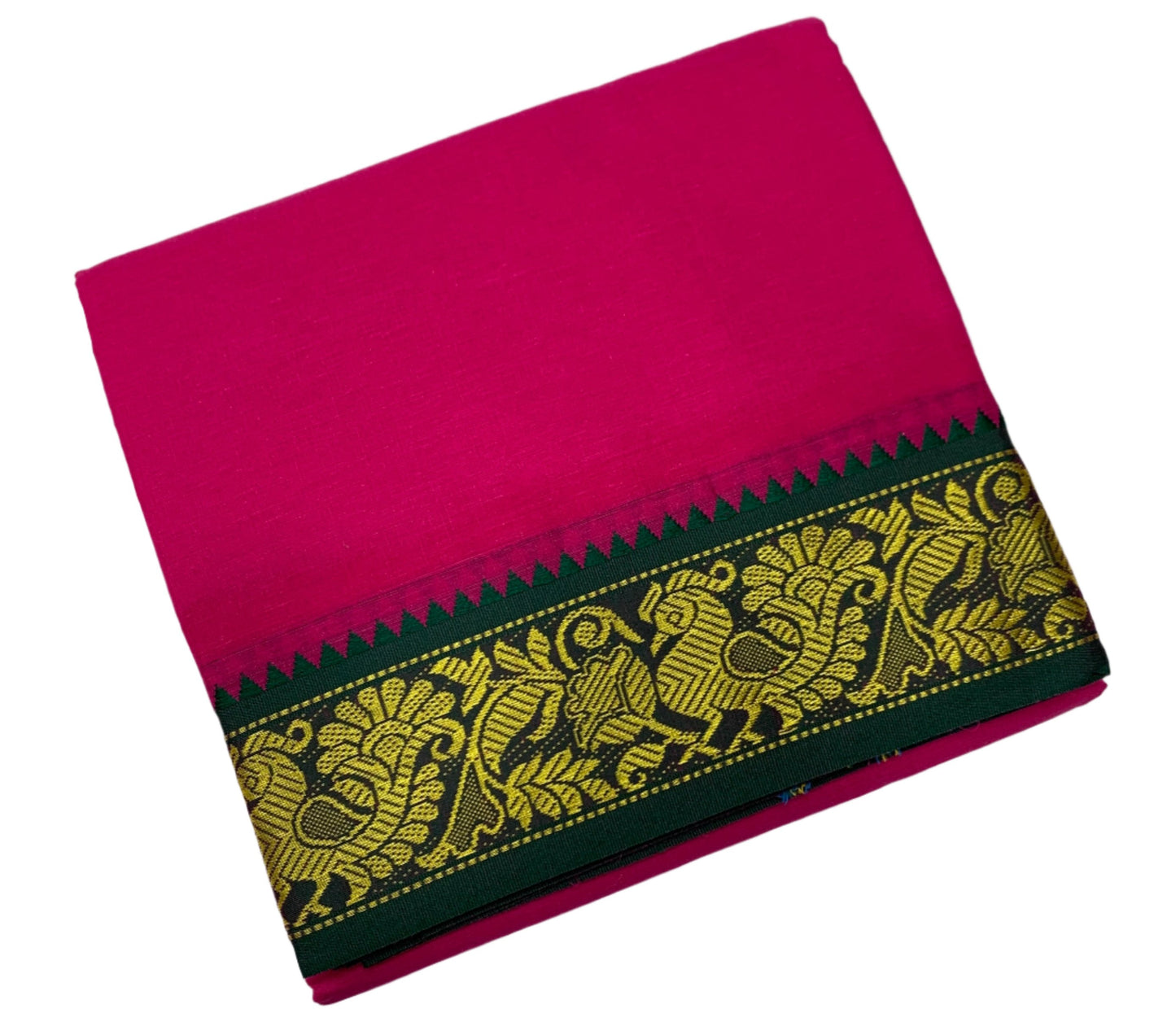 9X5 Cotton Dhoti Pink Colour with Green and Blue Border