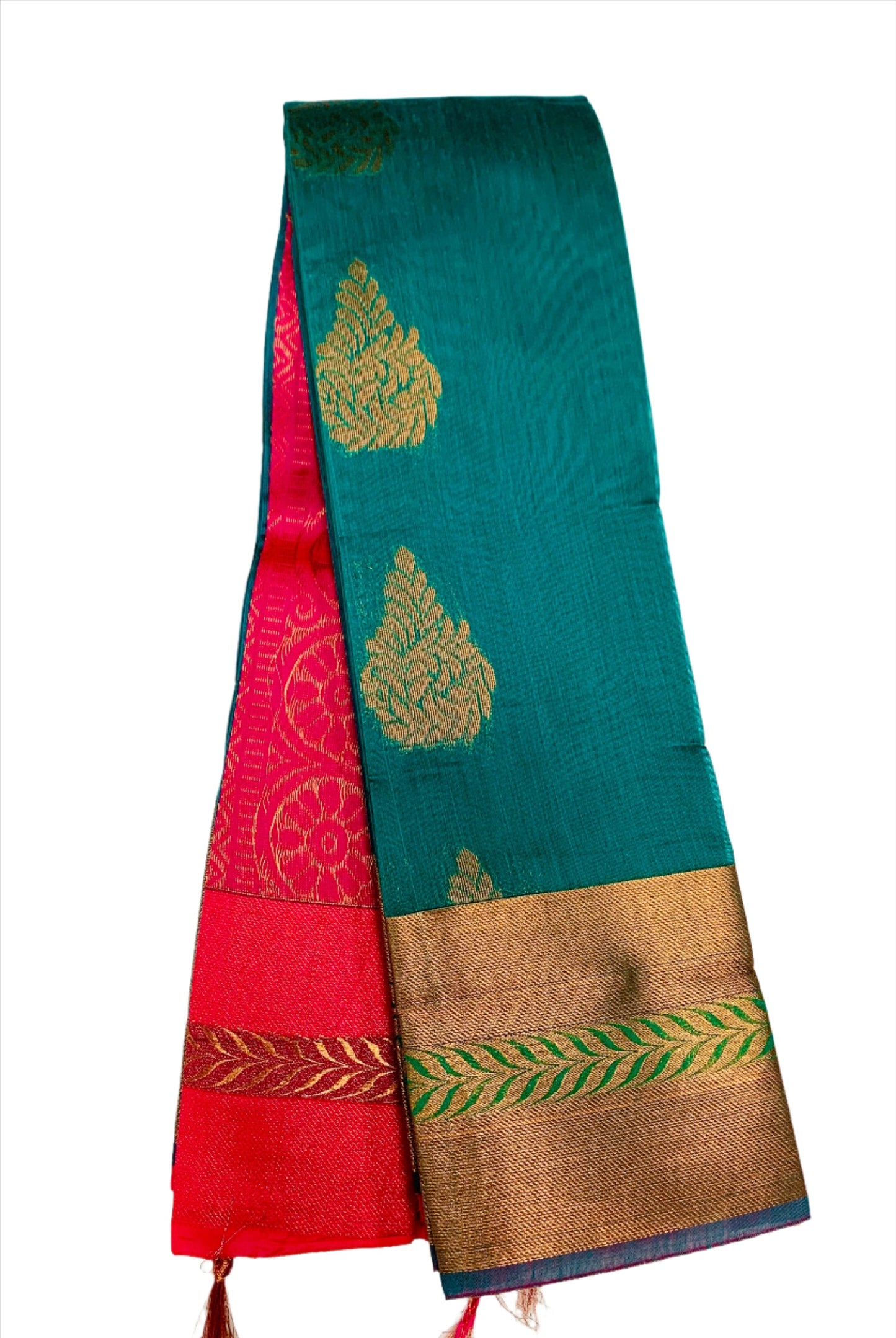 Rama Green Shade Silk Cotton Saree with Copper Zari Border