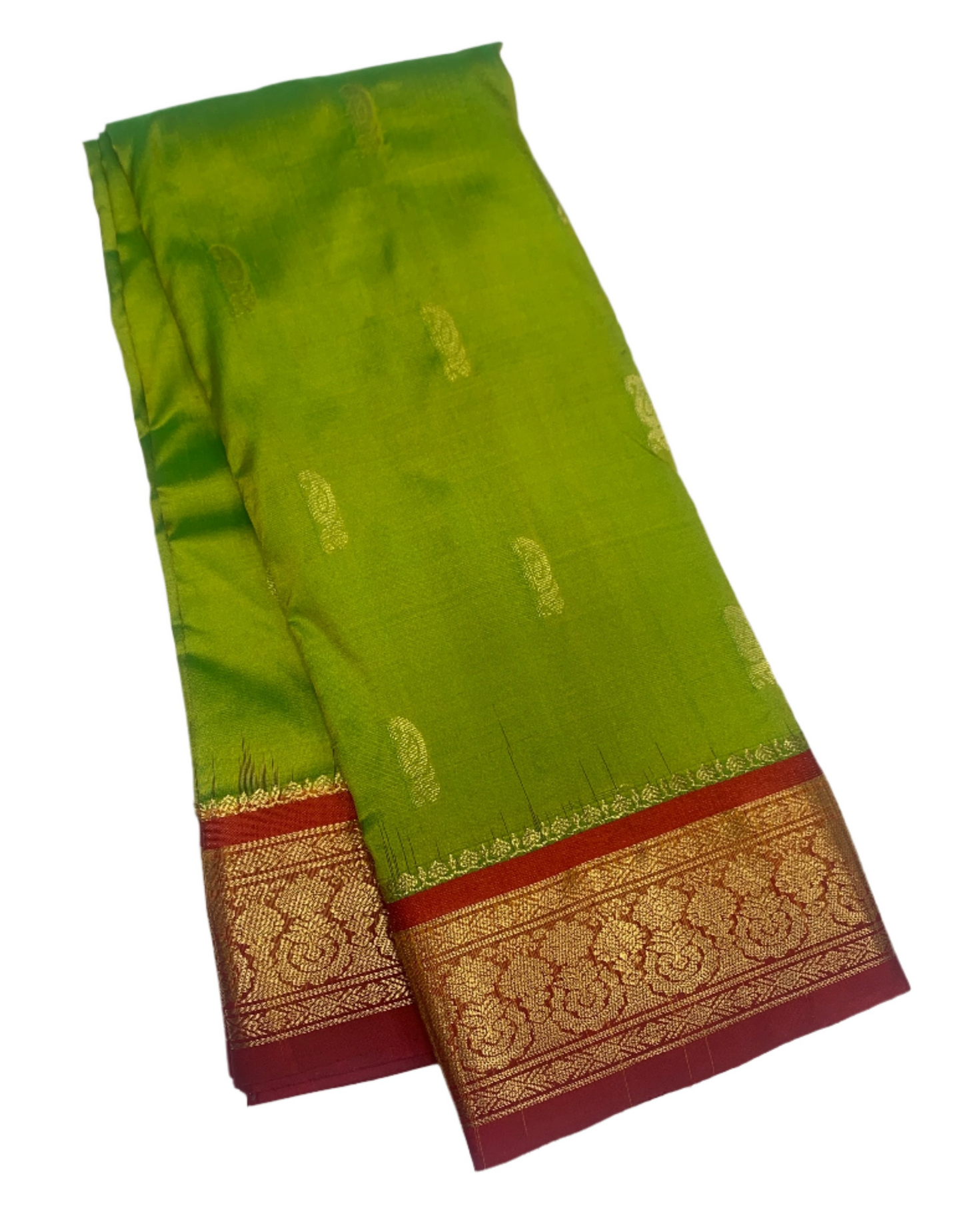 Pure Kanchipuram Silk Saree Light Green shade with Red Border