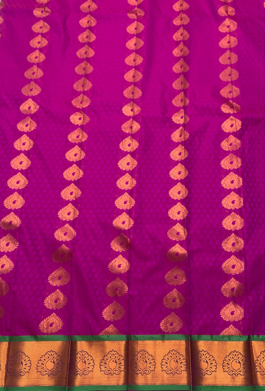 Vegan Silk Saree Pink shade with Copper and Green Border