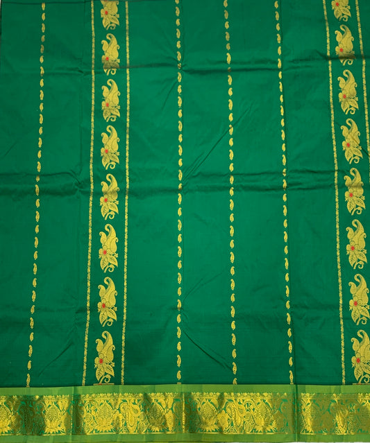 Green shade Semi silk Kids Pattu Pavadai with Contrast border for age 5 to 10