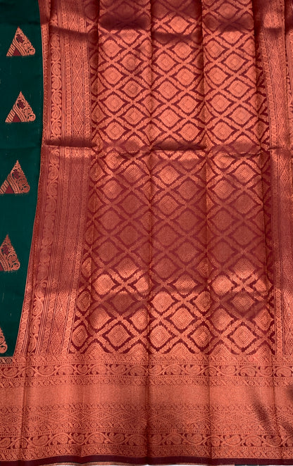 Art Silk Saree Green Colour with Maroon Border