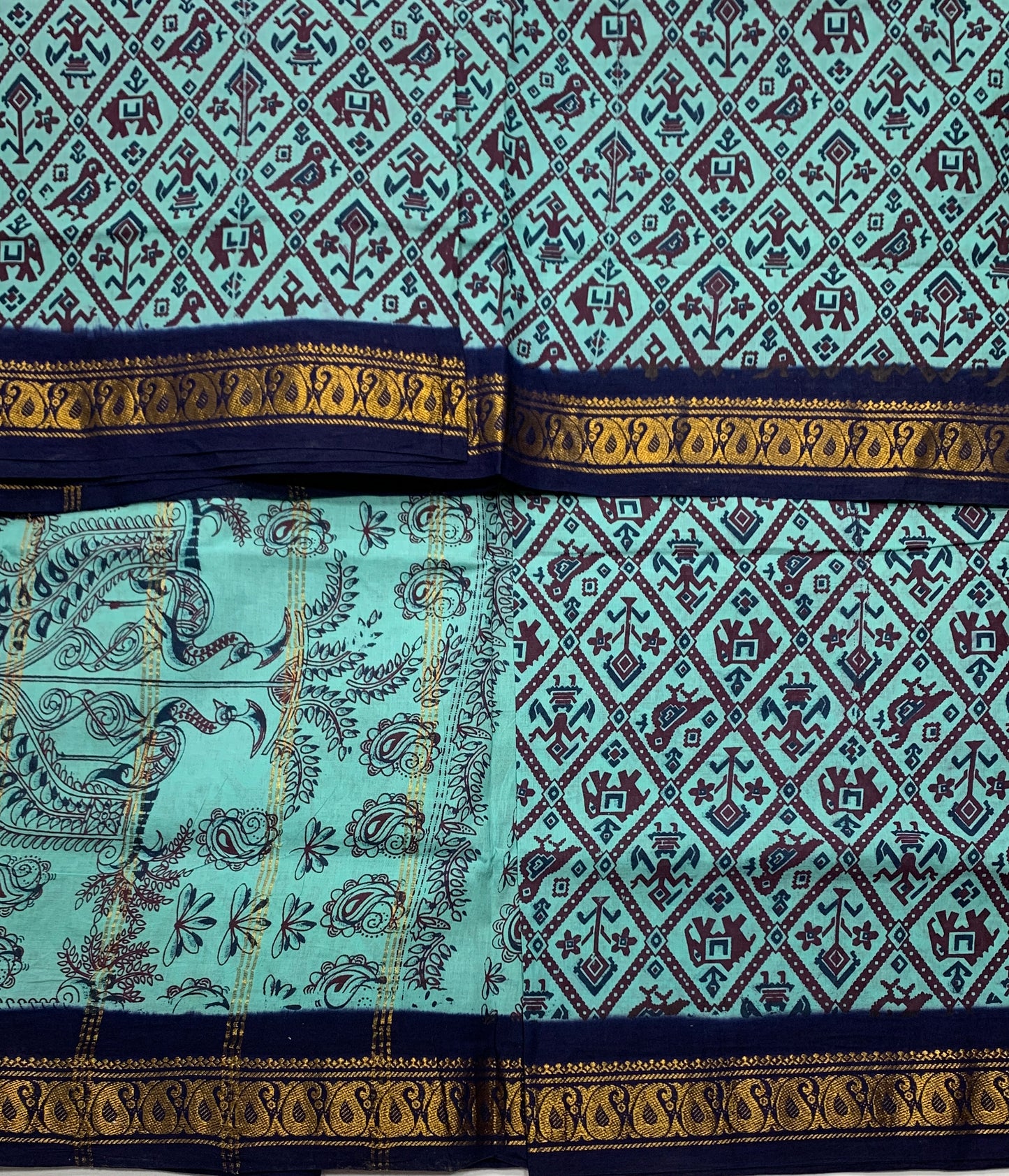 Chettinad Sungudi Cotton Sapphire Colour with Navy Blue Border