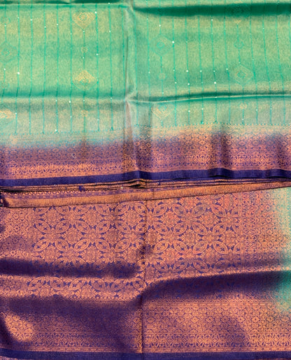 Soft Silk Saree Sapphire Colour and Stone Work with Blue Colour Pallu