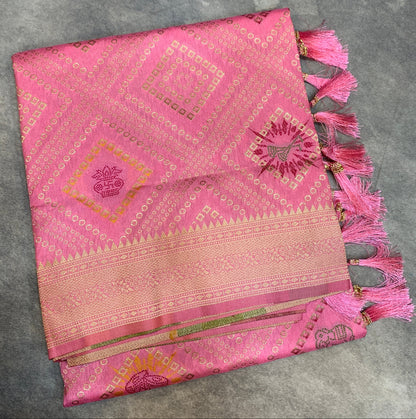 Banaras Soft Silk Saree Baby Pink Colour with Sliver Colour Floral Design Border