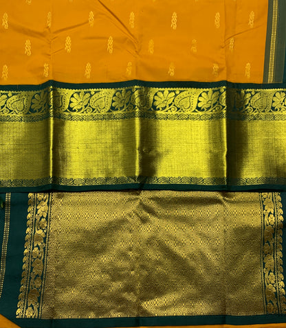 Pure Kanchipuram Silk Mustard Colour with Green Border