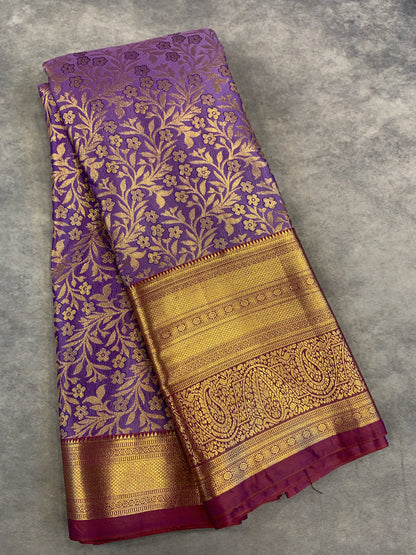Vegan Silk Saree Lavender Colour with Maroon Colour Border