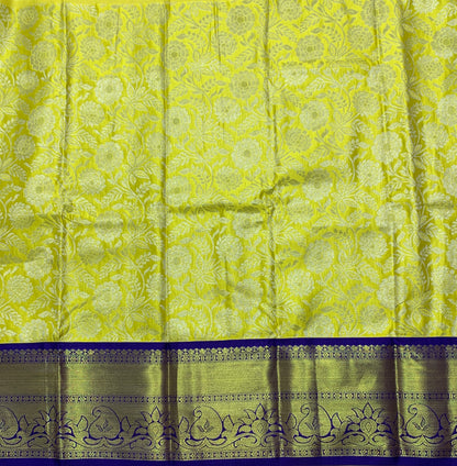 Yellow Shade Vegan Silk Kids Pattu Pavadai with Contrast Border for age 2 to 5